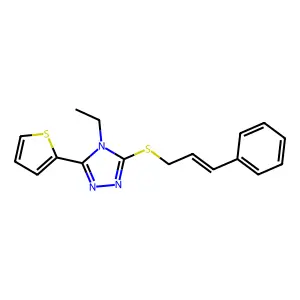 (Z)-4-ethyl-3-((3-phenylallyl)thio)-5-(thiophen-2-yl)-4H-1,2,4-triazole structure