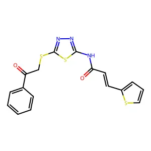 (2E)-N-{5-[(2-oxo-2-phenylethyl)sulfanyl]-1,3,4-thiadiazol-2-yl}-3-(thiophen-2-yl)prop-2-enamide structure