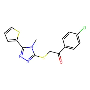1-(4-chlorophenyl)-2-{[4-methyl-5-(2-thienyl)-4H-1,2,4-triazol-3-yl]thio}ethanone structure