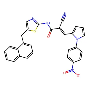 (2E)-2-cyano-N-[5-(naphthylmethyl)(1,3-thiazol-2-yl)]-3-[1-(4-nitrophenyl)pyrr ol-2-yl]prop-2-enamide structure