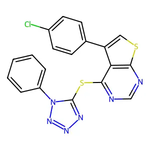 5-(4-chlorophenyl)-4-((1-phenyl-1H-tetrazol-5-yl)thio)thieno[2,3-d]pyrimidine structure