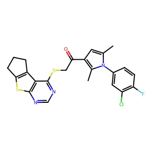 1-[1-(3-chloro-4-fluorophenyl)-2,5-dimethyl-1H-pyrrol-3-yl]-2-{7-thia-9,11-diazatricyclo[6.4.0.0^{2,6}]dodeca-1(8),2(6),9,11-tetraen-12-ylsulfanyl}ethan-1-one structure