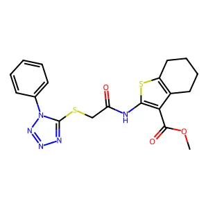methyl 2-{2-[(1-phenyl-1H-1,2,3,4-tetrazol-5-yl)sulfanyl]acetamido}-4,5,6,7-tetrahydro-1-benzothiophene-3-carboxylate structure