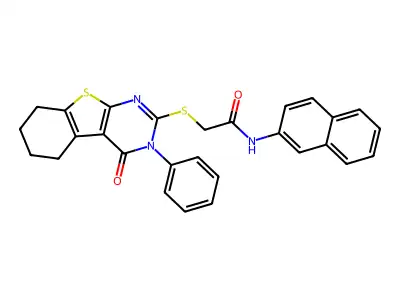 N-(naphthalen-2-yl)-2-({3-oxo-4-phenyl-8-thia-4,6-diazatricyclo[7.4.0.0^{2,7}]trideca-1(9),2(7),5-trien-5-yl}sulfanyl)acetamide structure