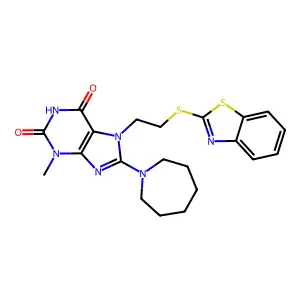 8-(azepan-1-yl)-7-(2-(benzo[d]thiazol-2-ylthio)ethyl)-3-methyl-1H-purine-2,6(3H,7H)-dione structure
