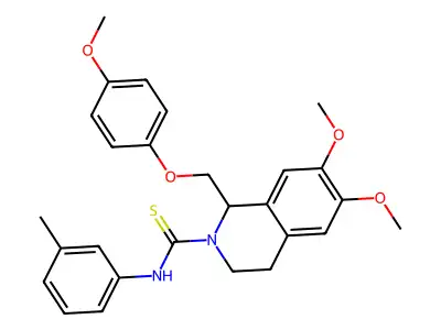 6,7-dimethoxy-1-[(4-methoxyphenoxy)methyl]-N-(3-methylphenyl)-1,2,3,4-tetrahydroisoquinoline-2-carbothioamide structure