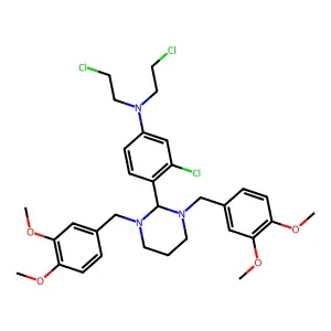 4-[1,3-bis[(3,4-dimethoxyphenyl)methyl]-1,3-diazinan-2-yl]-3-chloro-N,N-bis(2-chloroethyl)aniline structure