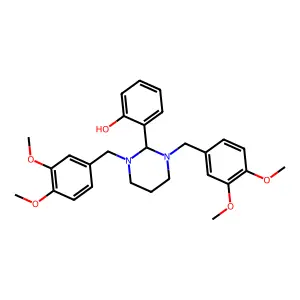 2-[1,3-Bis[(3,4-dimethoxyphenyl)methyl]-1,3-diazinan-2-yl]phenol structure