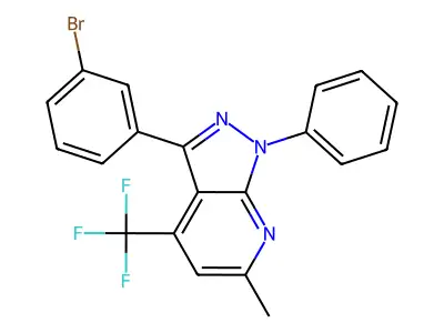 3-(3-bromophenyl)-6-methyl-1-phenyl-4-(trifluoromethyl)-1H-pyrazolo[3,4-b]pyridine structure