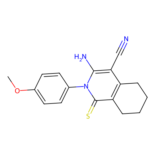 3-amino-2-(4-methoxyphenyl)-1-thioxo-1,2,5,6,7,8-hexahydroisoquinoline-4-carbonitrile structure