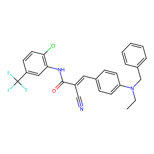 (E)-3-[4-[benzyl(ethyl)amino]phenyl]-N-[2-chloro-5-(trifluoromethyl)phenyl]-2-cyanoprop-2-enamide structure