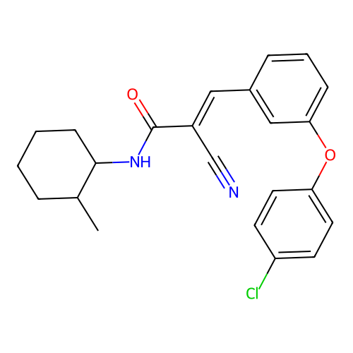 3-[3-(4-chlorophenoxy)phenyl]-2-cyano-N-(2-methylcyclohexyl)prop-2-enamide structure