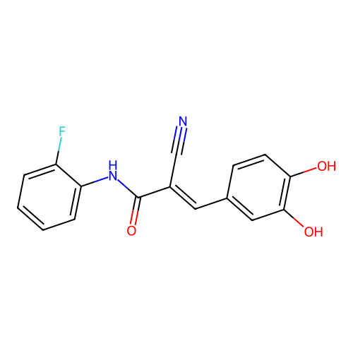 2-cyano-3-(3,4-dihydroxyphenyl)-N-(2-fluorophenyl)prop-2-enamide structure