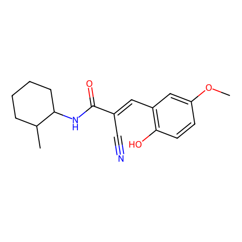 2-cyano-3-(2-hydroxy-5-methoxyphenyl)-N-(2-methylcyclohexyl)prop-2-enamide structure