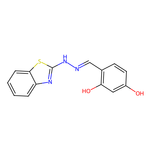 4-((2-(Benzo[d]thiazol-2-yl)hydrazono)methyl)benzene-1,3-diol structure