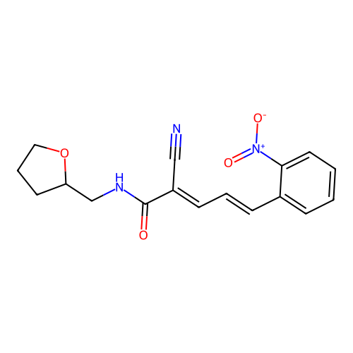 2-cyano-5-(2-nitrophenyl)-N-[(oxolan-2-yl)methyl]penta-2,4-dienamide structure