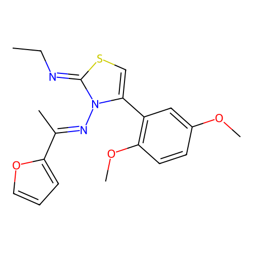 4-(2,5-dimethoxyphenyl)-N-ethyl-3-[(E)-1-(2-furyl)ethylideneamino]thiazol-2-imine structure