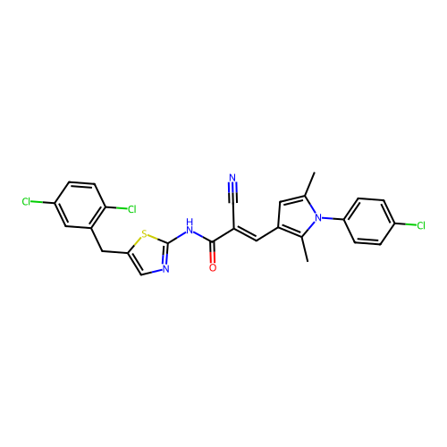 3-[1-(4-chlorophenyl)-2,5-dimethyl-1h-pyrrol-3-yl]-2-cyano-n-{5-[(2,5-dichlorophenyl)methyl]-1,3-thiazol-2-yl}prop-2-enamide structure