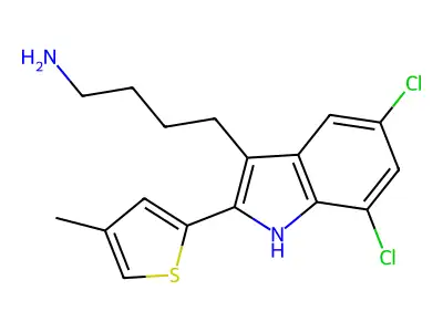 4-[5,7-dichloro-2-(4-methylthiophen-2-yl)-1H-indol-3-yl]butan-1-amine structure