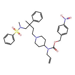 (4-Nitrophenyl)methyl (1-{4-[(benzenesulfonyl)(methyl)amino]-3-methyl-3-phenylbutyl}piperidin-4-yl)prop-2-en-1-ylcarbamate structure