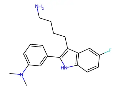 3-[3-(4-aminobutyl)-5-fluoro-1H-indol-2-yl]-N,N-dimethylaniline structure
