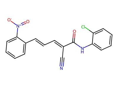 N-(2-chlorophenyl)-2-cyano-5-(2-nitrophenyl)penta-2,4-dienamide structure