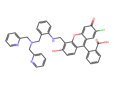 2-[5-[[2-[[bis(pyridin-2-ylmethyl)amino]methyl]anilino]methyl]-2-chloro-6-hydroxy-3-oxoxanthen-9-yl]benzoic acid structure
