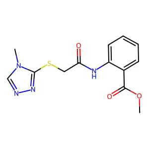 methyl 2-({[(4-methyl-4H-1,2,4-triazol-3-yl)sulfanyl]acetyl}amino)benzoate structure