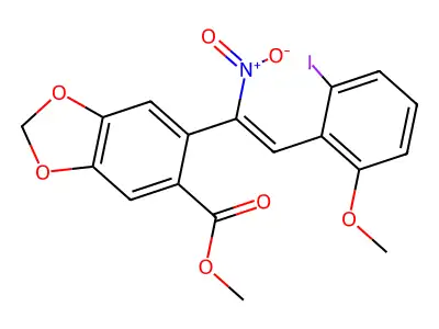 methyl 6-[2-(2-iodo-6-methoxyphenyl)-1-nitroethenyl]-1,3-benzodioxole-5-carboxylate structure