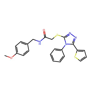N-[(4-methoxyphenyl)methyl]-2-[(4-phenyl-5-thiophen-2-yl-1,2,4-triazol-3-yl)sulfanyl]acetamide structure