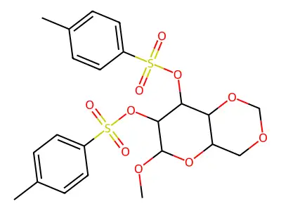 Methyl 2,3-bis-O-(4-methylbenzene-1-sulfonyl)-4,6-O-methylidenehexopyranoside structure