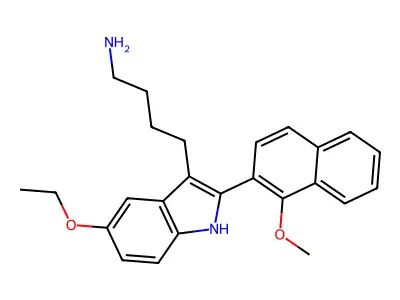 4-[5-ethoxy-2-(1-methoxynaphthalen-2-yl)-1H-indol-3-yl]butan-1-amine structure