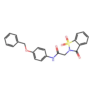 N-(4-phenylmethoxyphenyl)-2-(1,1,3-trioxo-1,2-benzothiazol-2-yl)acetamide structure