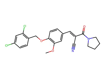 (E)-3-[4-[(2,4-dichlorophenyl)methoxy]-3-methoxyphenyl]-2-(pyrrolidine-1-carbonyl)prop-2-enenitrile structure