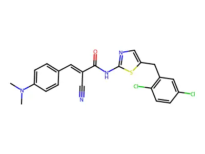 (E)-2-cyano-N-[5-[(2,5-dichlorophenyl)methyl]-1,3-thiazol-2-yl]-3-(4-dimethylaminophenyl)prop-2-enamide structure