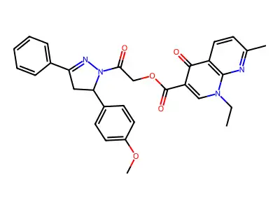 2-[5-(4-methoxyphenyl)-3-phenyl-4,5-dihydro-1H-pyrazol-1-yl]-2-oxoethyl 1-ethyl-7-methyl-4-oxo-1,4-dihydro-1,8-naphthyridine-3-carboxylate structure