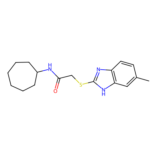 N-cycloheptyl-2-[(5-methyl-1H-benzimidazol-2-yl)sulfanyl]acetamide structure