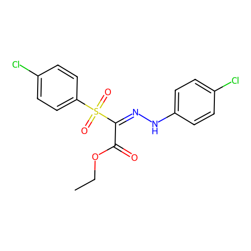 (4-Chloro-benzenesulfonyl)-((4-chloro-phenyl)-hydrazono)-acetic acid ethyl ester structure