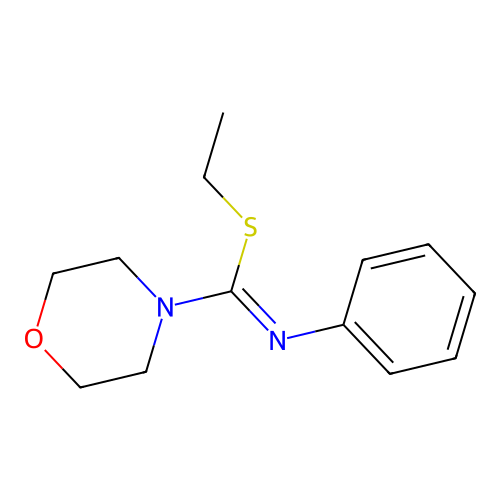 (E)-N-[(ethylthio)morpholinomethylene]aniline structure