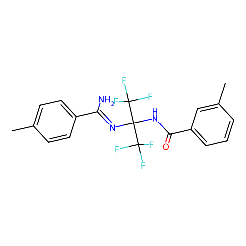 N-[1-{[amino(4-methylphenyl)methylene]amino}-2,2,2-trifluoro-1-(trifluoromethyl)ethyl]-3-methylbenzamide structure