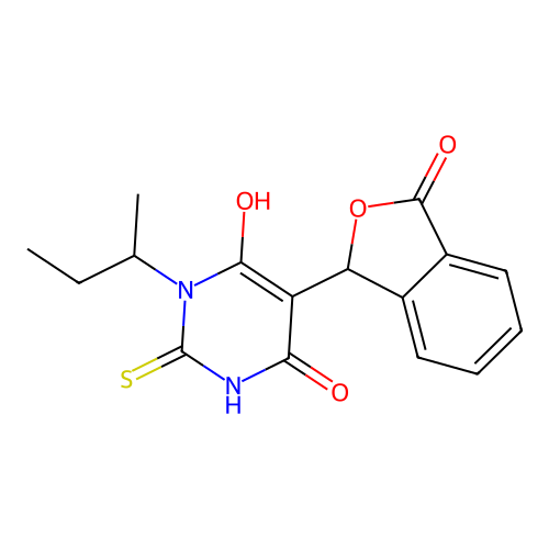 1-(butan-2-yl)-6-hydroxy-5-(3-oxo-1,3-dihydro-2-benzofuran-1-yl)-2-sulfanylpyrimidin-4(1H)-one structure