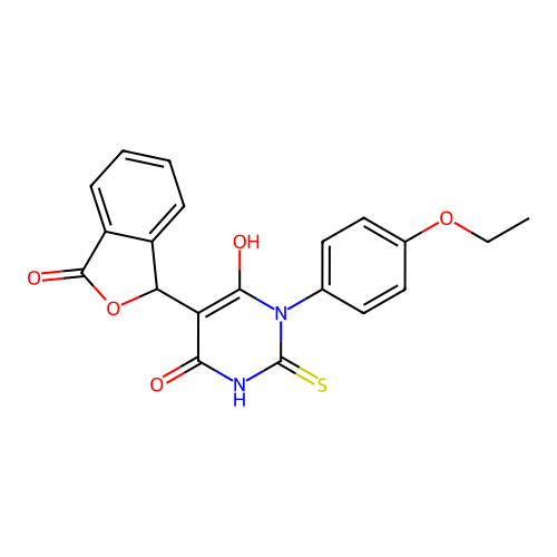 3-(4-ethoxyphenyl)-6-hydroxy-5-(3-oxo-1,3-dihydroisobenzofuran-1-yl)-2-thioxo-2,3-dihydropyrimidin-4(1H)-one structure