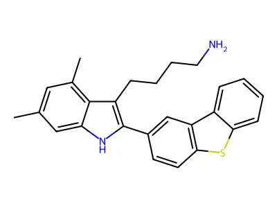 4-(2-dibenzothiophen-2-yl-4,6-dimethyl-1H-indol-3-yl)butan-1-amine structure