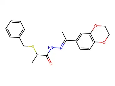 2-benzylsulfanyl-N-[1-(2,3-dihydro-1,4-benzodioxin-6-yl)ethylideneamino]propanamide structure
