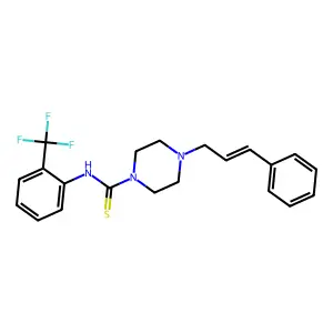 4-[(E)-3-phenylprop-2-enyl]-N-[2-(trifluoromethyl)phenyl]piperazine-1-carbothioamide structure