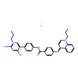 Quinolinium, 4-((4-(((4-(2,4-diamino-1-propylpyrimidinium-5-yl)phenyl)amino)carbonyl)phenyl)amino)-1-propyl-, diiodide structure
