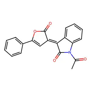 (3E)-1-acetyl-3-(2-oxo-5-phenylfuran-3-ylidene)indol-2-one structure