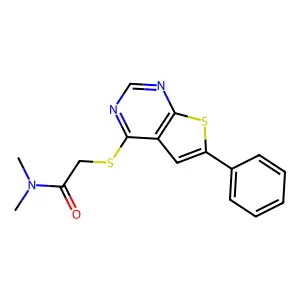 N,N-dimethyl-2-((6-phenylthieno[2,3-d]pyrimidin-4-yl)thio)acetamide structure