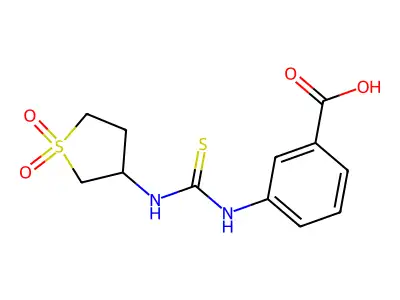 3-({[(1,1-Dioxothiolan-3-yl)amino]thioxomethyl}amino)benzoic acid structure