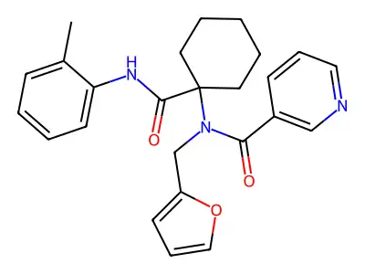 N-(2-furylmethyl)-N-[1-(2-toluidinocarbonyl)cyclohexyl]nicotinamide structure